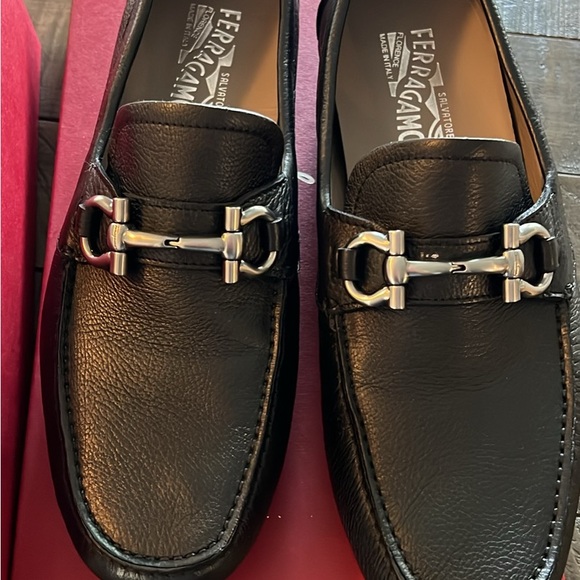 Salvatore Ferragamo Black Loafers with Moccasin Construction and Silver Bit